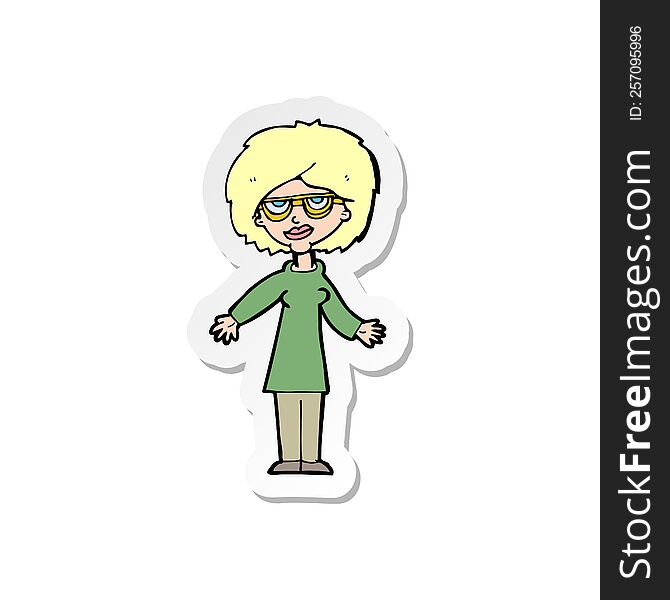 Sticker Of A Cartoon Woman Wearing Glasses