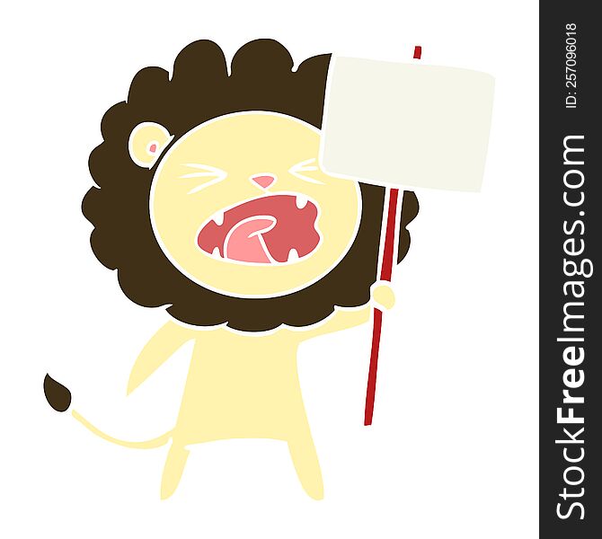 flat color style cartoon lion with protest sign