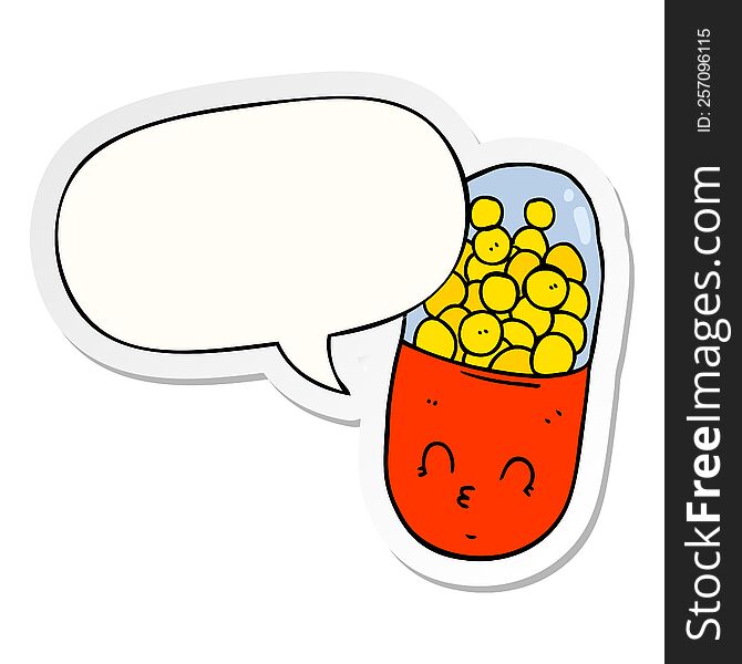 Cartoon Pill And Speech Bubble Sticker