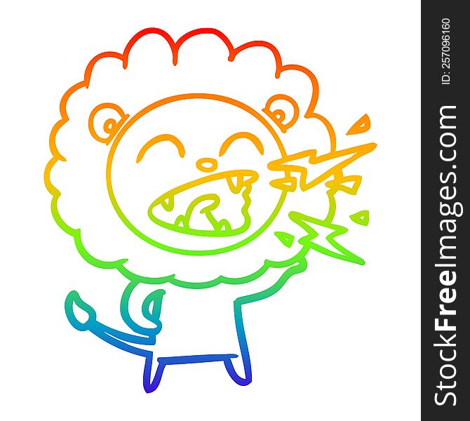 rainbow gradient line drawing of a cartoon roaring lion