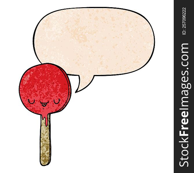 Cartoon Candy Lollipop And Speech Bubble In Retro Texture Style