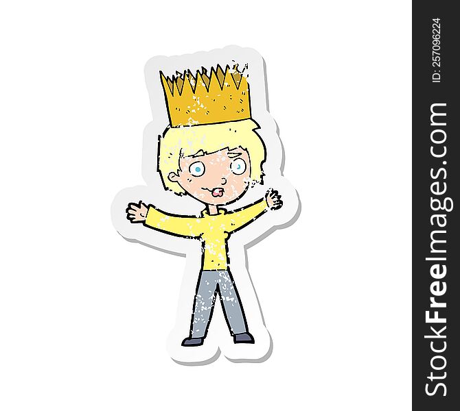 retro distressed sticker of a cartoon person wearing crown