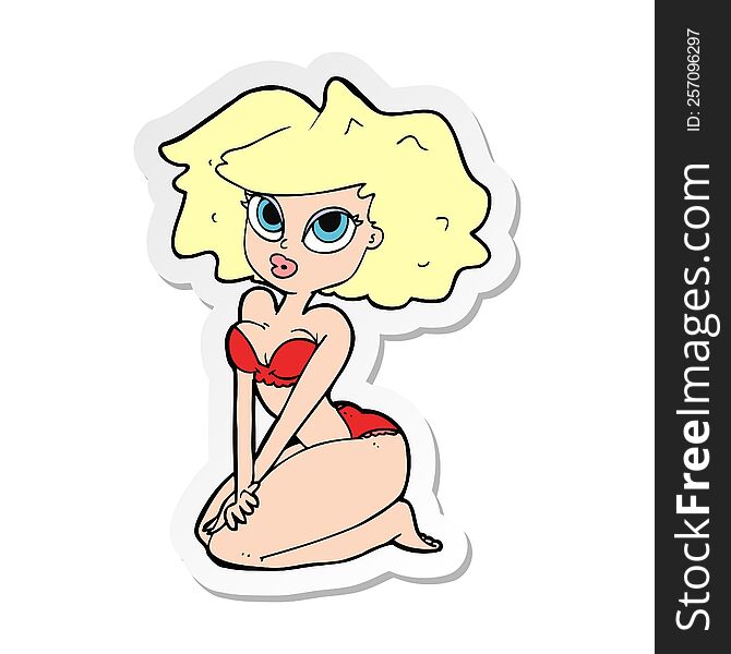 sticker of a cartoon woman wearing bikini