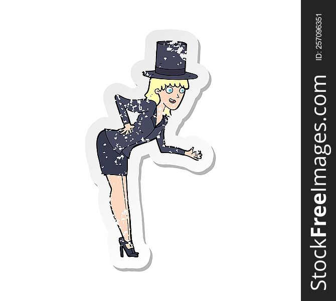 Retro Distressed Sticker Of A Cartoon Magician Woman