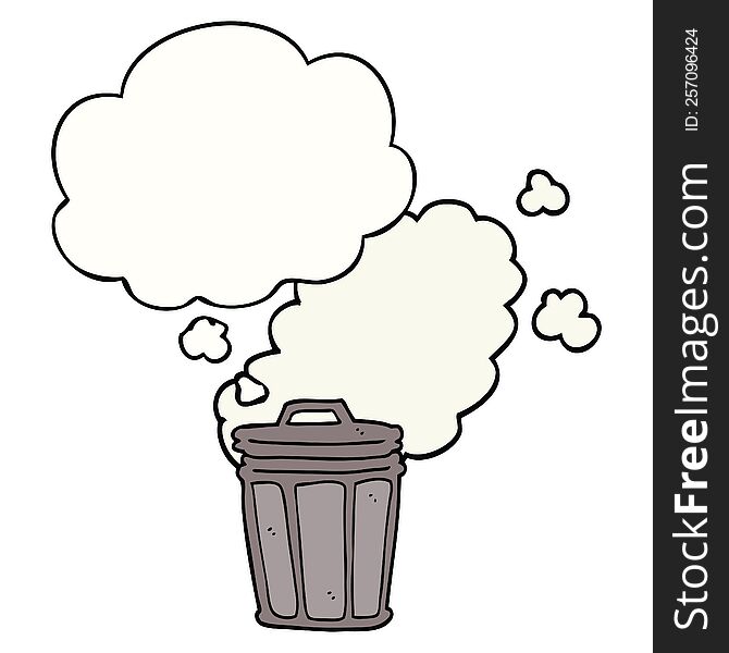 cartoon stinky garbage can with thought bubble