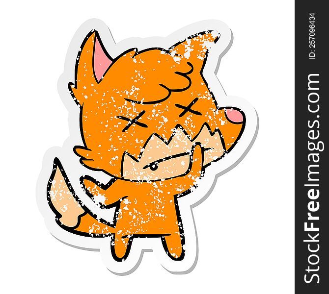 Distressed Sticker Of A Cartoon Dead Fox