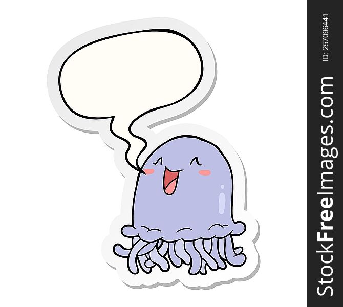 happy cartoon jellyfish with speech bubble sticker