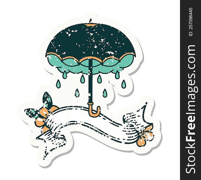 Grunge Sticker With Banner Of An Umbrella And Storm Cloud