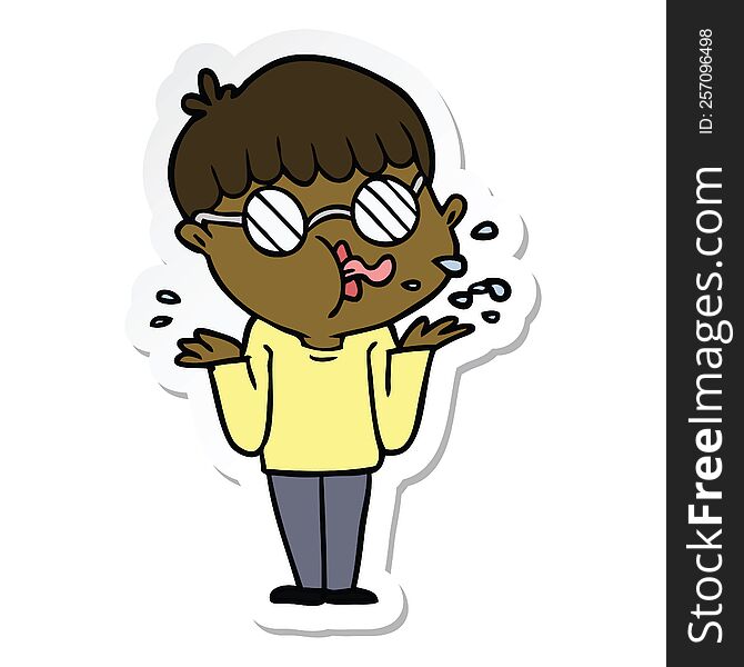 Sticker Of A Cartoon Boy Wearing Spectacles Shrugging Shoulders