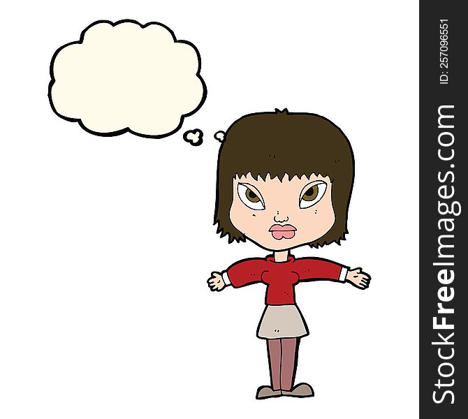 Cartoon Woman With Outstretched Arms With Thought Bubble