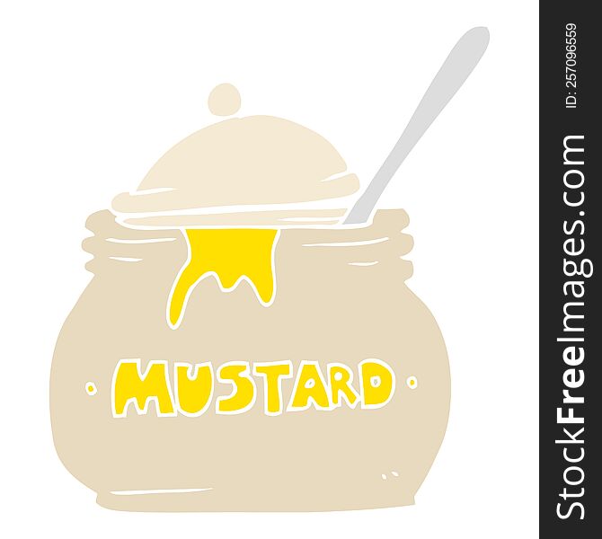 Flat Color Illustration Of A Cartoon Mustard Pot