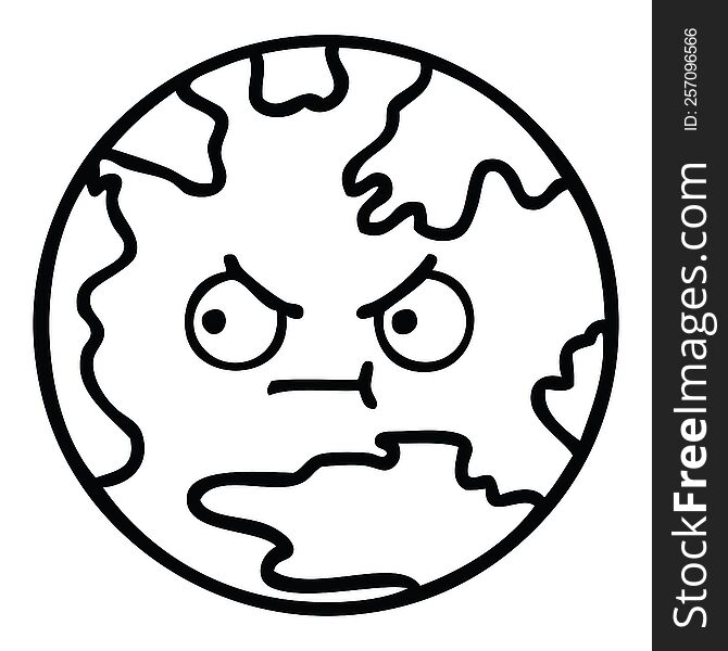 line drawing cartoon of a planet earth
