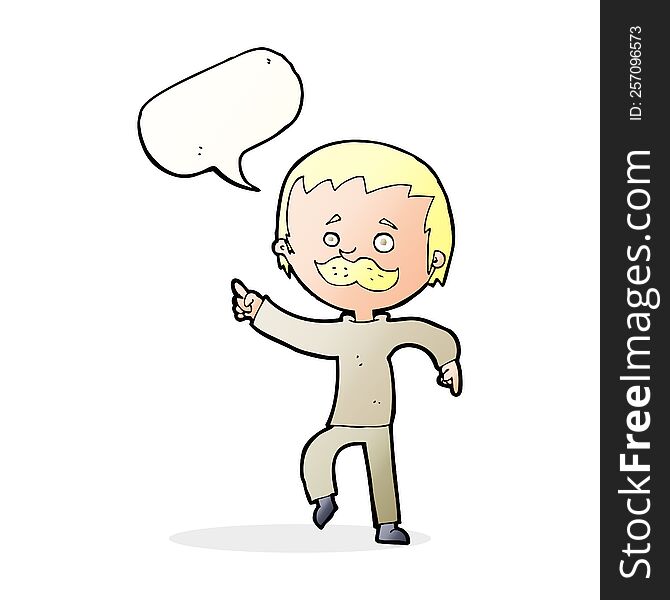 Cartoon Man With Mustache Pointing With Speech Bubble