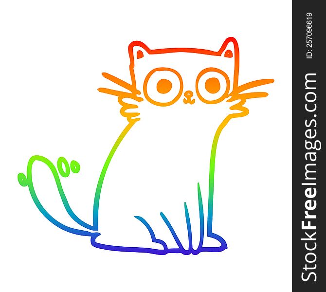 rainbow gradient line drawing of a staring cat