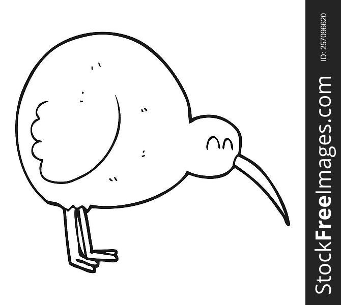 freehand drawn black and white cartoon kiwi bird
