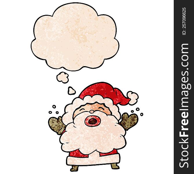 Cartoon Santa Claus Shouting And Thought Bubble In Grunge Texture Pattern Style
