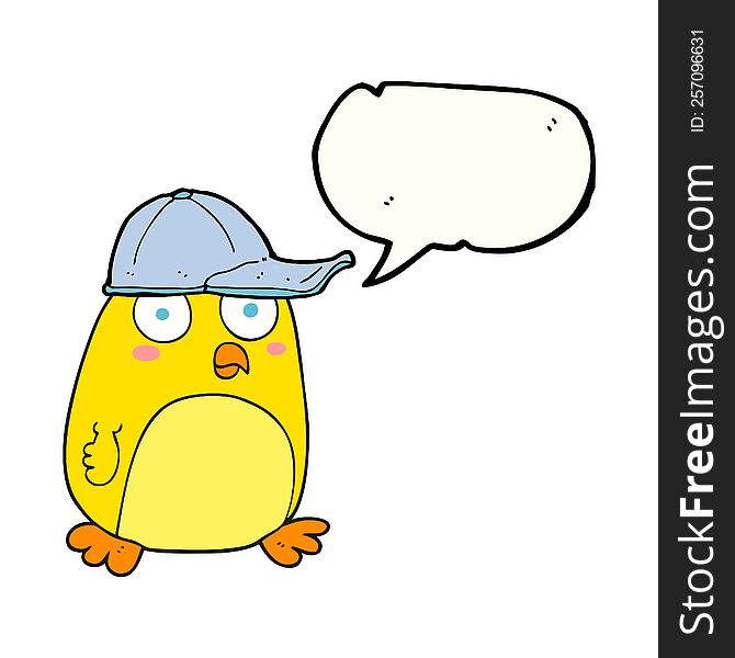 Speech Bubble Cartoon Bird In Cap