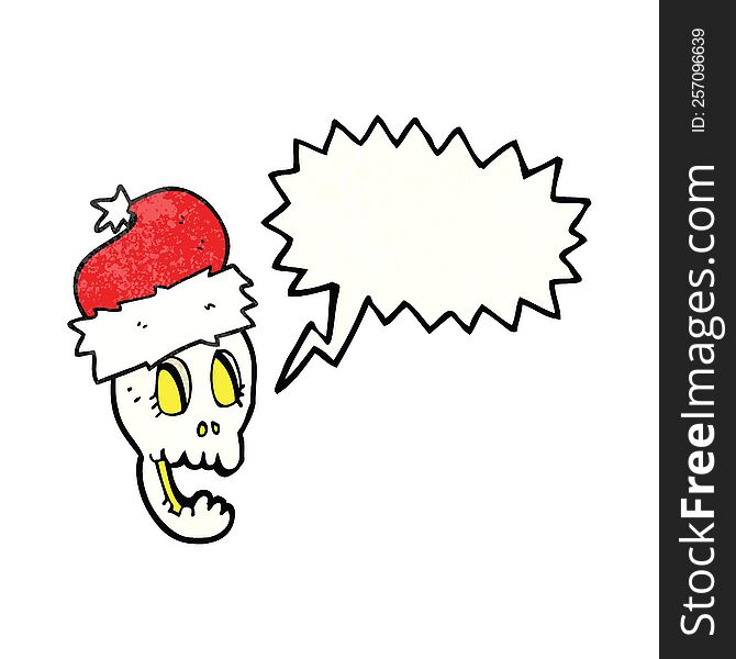 Speech Bubble Textured Cartoon Christmas Hat On Skull