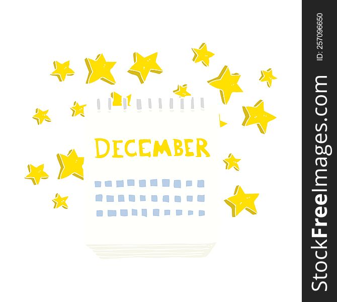 Flat Color Illustration Of A Cartoon Calendar Showing Month Of December