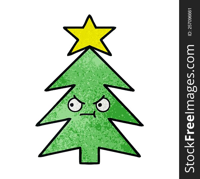 Retro Grunge Texture Cartoon Christmas Tree