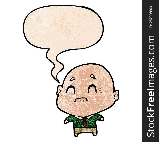 cartoon old man with speech bubble in retro texture style