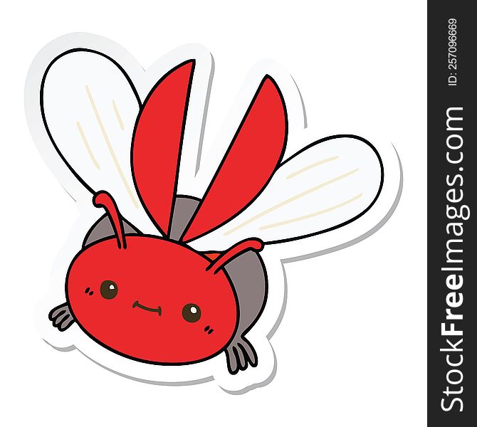 Sticker Of A Quirky Hand Drawn Cartoon Flying Beetle