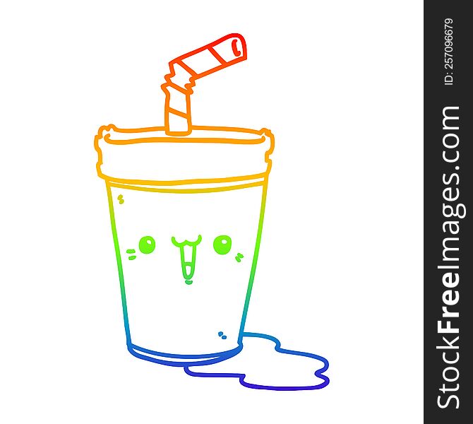 rainbow gradient line drawing of a cute cartoon soda