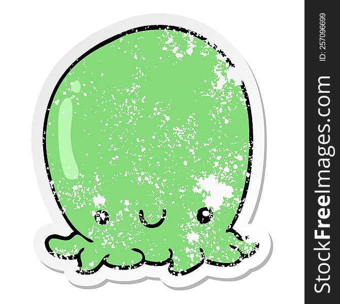 distressed sticker of a cute cartoon octopus