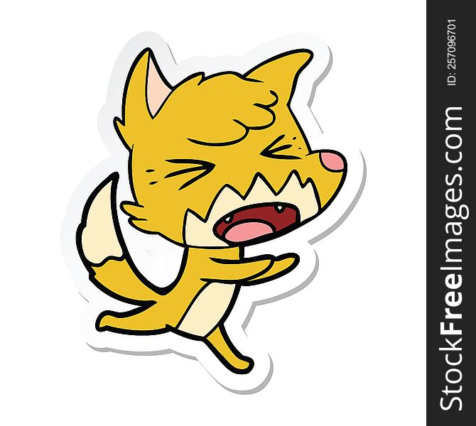 sticker of a angry cartoon fox running
