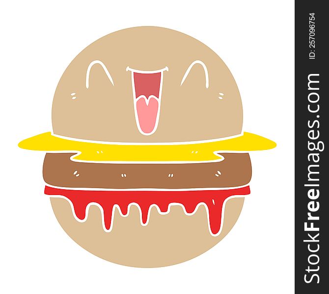 Flat Color Style Cartoon Happy Burger