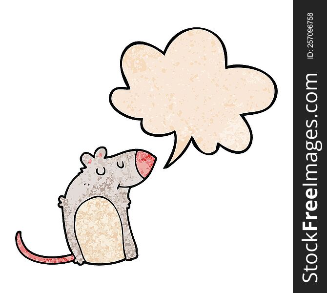 Cartoon Fat Rat And Speech Bubble In Retro Texture Style