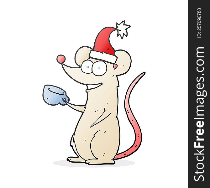 Cartoon Mouse Wearing Christmas Hat