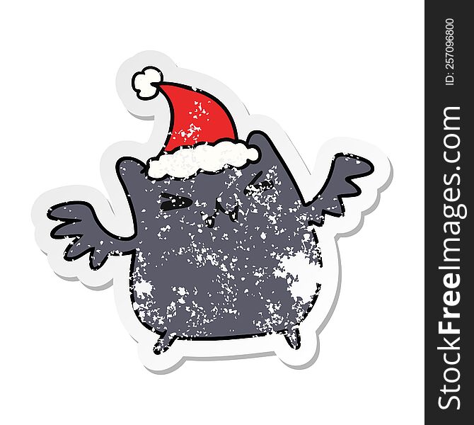 Christmas Distressed Sticker Cartoon Of Kawaii Bat
