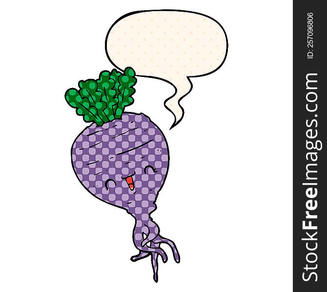 cartoon turnip with speech bubble in comic book style