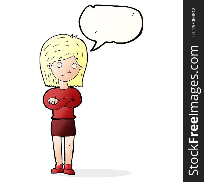 Cartoon Friendly Girl Rolling Eyes With Speech Bubble