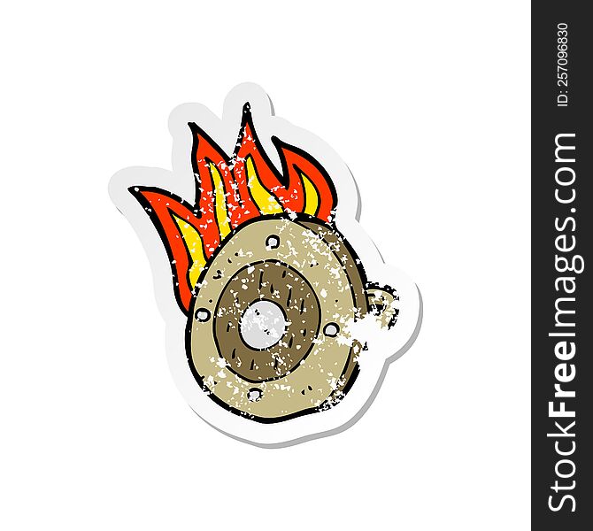 Retro Distressed Sticker Of A Cartoon Burning Shield