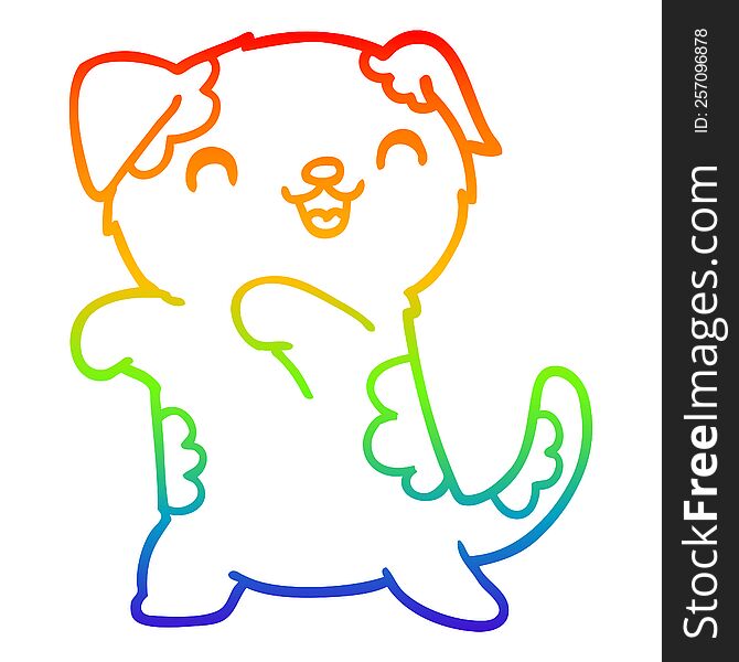 rainbow gradient line drawing of a cute cartoon puppy