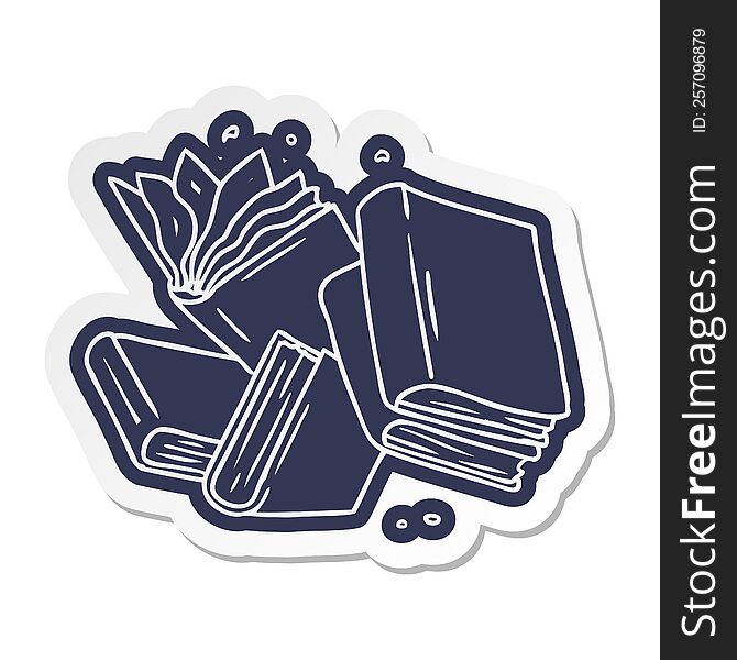 Cartoon Sticker Of A Collection Of Books