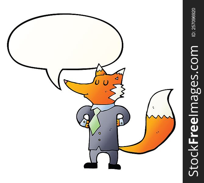 cartoon fox businessman with speech bubble in smooth gradient style