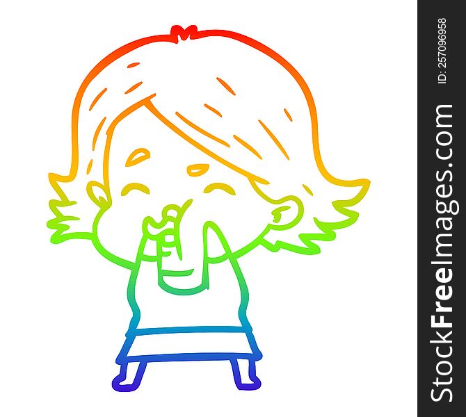 rainbow gradient line drawing of a cartoon girl pulling face