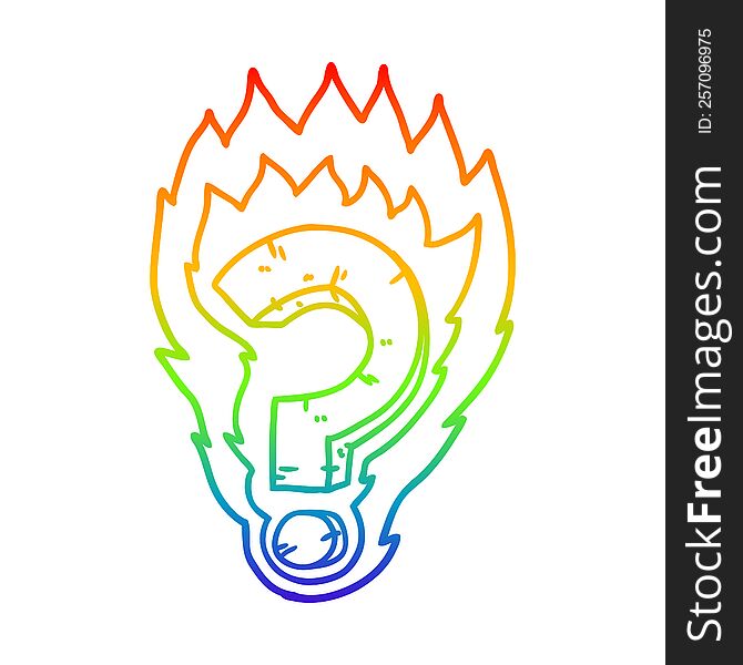 rainbow gradient line drawing of a cartoon flaming question mark