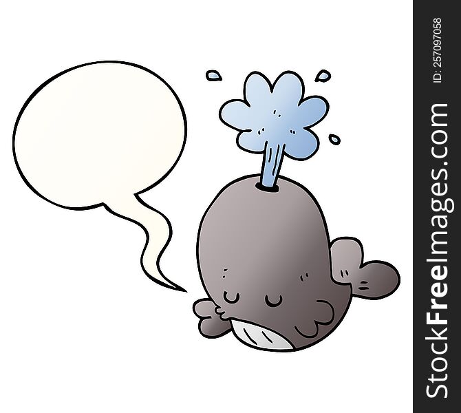 Cartoon Spouting Whale And Speech Bubble In Smooth Gradient Style