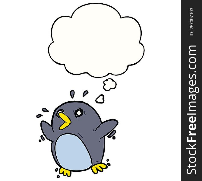 cartoon frightened penguin with thought bubble