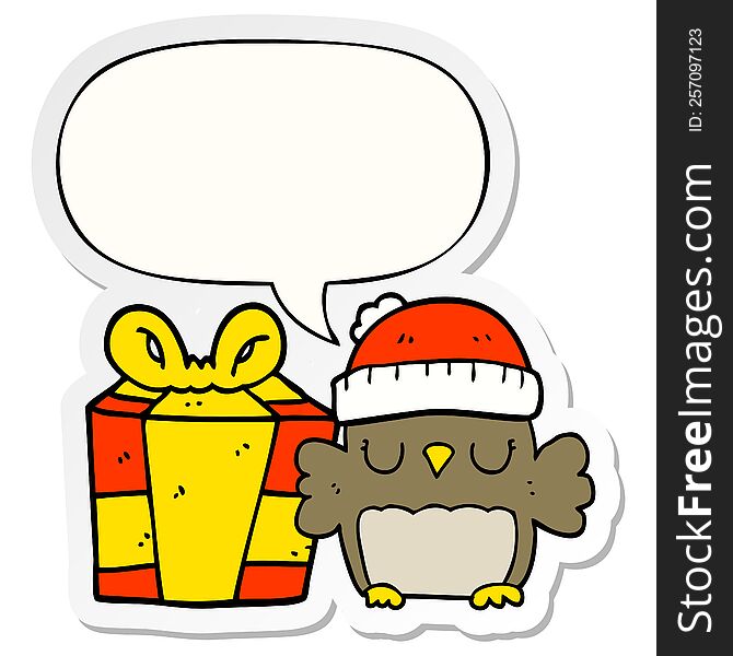 Cute Christmas Owl And Speech Bubble Sticker