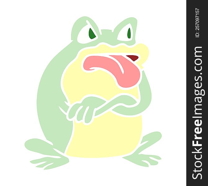 grumpy flat color style cartoon frog