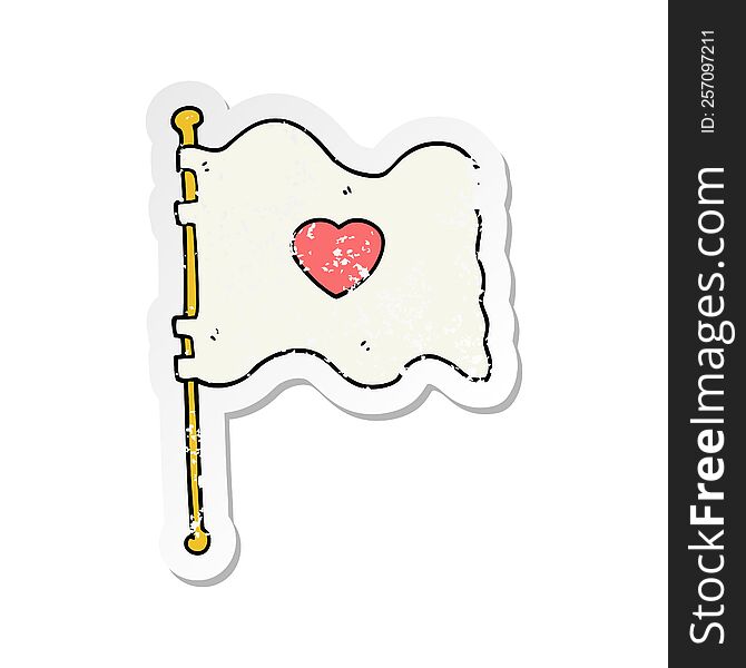 Distressed Sticker Of A Cartoon Flag With Love Heart