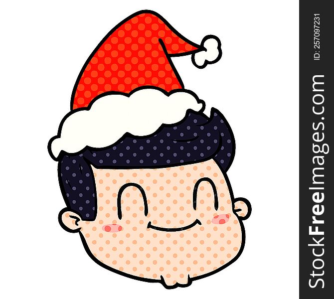 Comic Book Style Illustration Of A Male Face Wearing Santa Hat