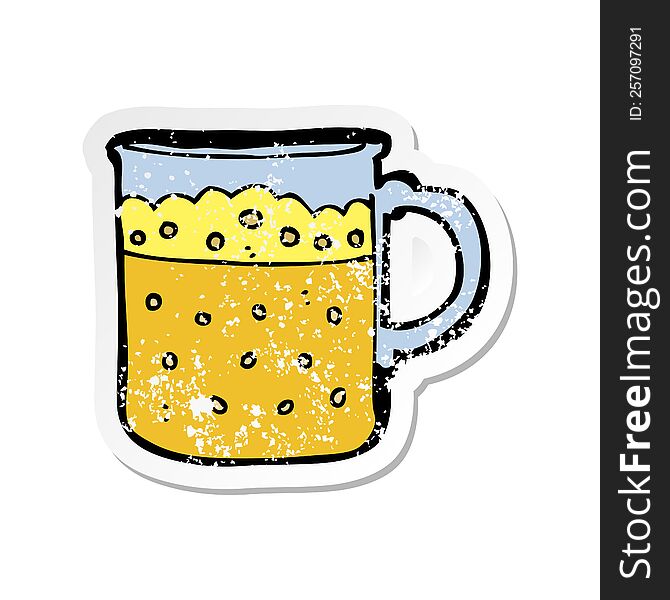 retro distressed sticker of a cartoon mug of beer