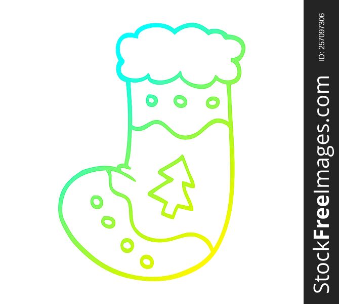 cold gradient line drawing of a cartoon christmas stocking