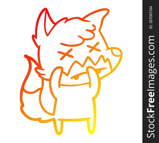 Warm Gradient Line Drawing Cartoon Dead Fox